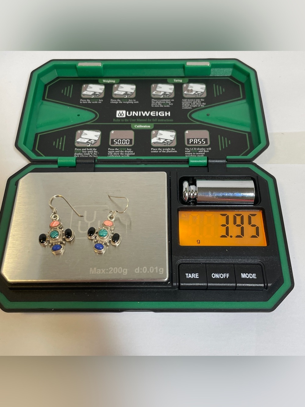 Sterling Silver Southwestern Style Multi Colored Stones Dangle Earrings, 3.95g - Picture 9 of 9